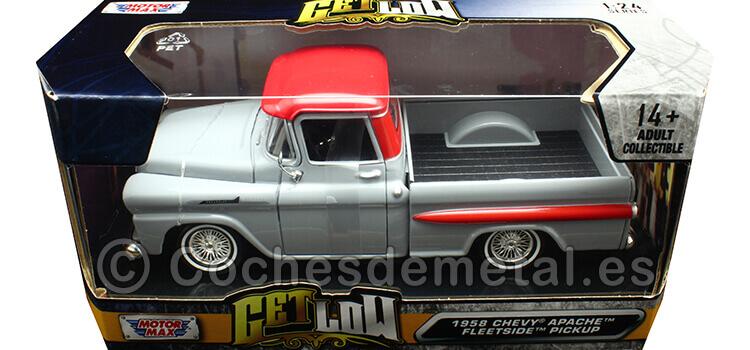 1958 Chevrolet Apache Fleetside Lowrider Gris/Rojo 1:24 Motor Max 79033