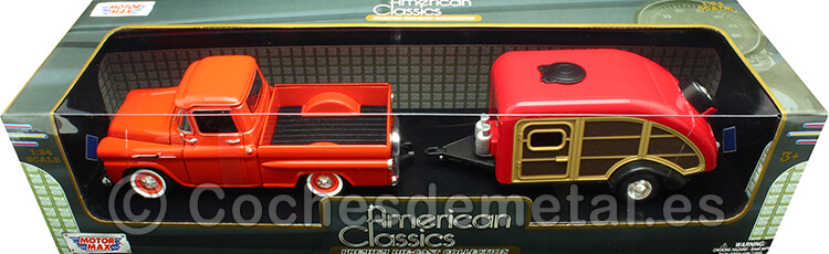 1958 Chevrolet Apache Fleetline Rojo + Caravana Teardrop 1:24 Motor Max 79311-76083