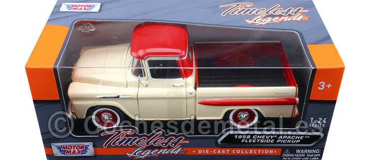 1958 Chevrolet Apache Fleetline Pickup Beige/Rojo 1:24 Motor Max 79311