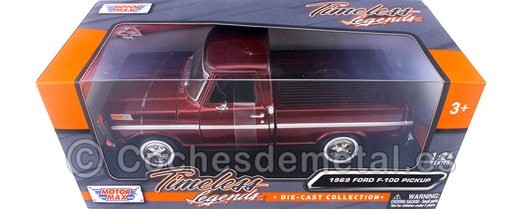1969 Ford F100 Pickup Rojo Metalizado 1:24 Motor MAX 79315