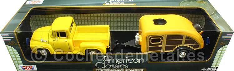 1955 Ford F-100 Pickup + Caravana Teardrop 1:24 Motor Max 79341 76083