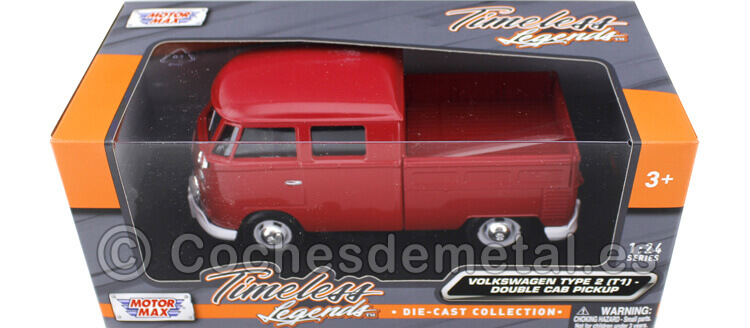 1967 Volkswagen Type 2 T1 Cabina Doble Pickup Rojo 1:24 Motor Max 79343