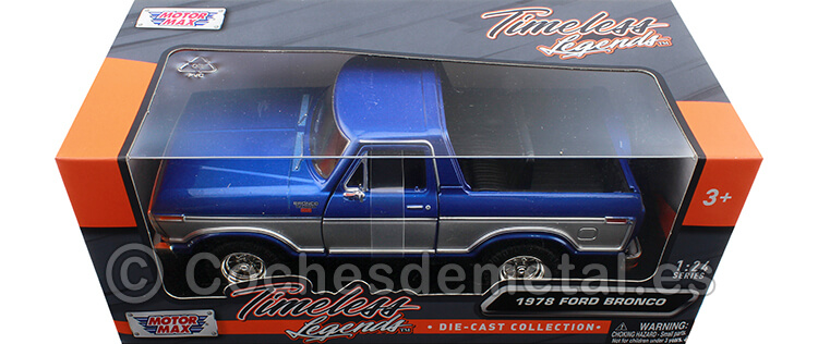 1978 Ford Bronco OpenTop + Rueda de Repuesto Azul/Plateado 1:24 Motor Max 79372