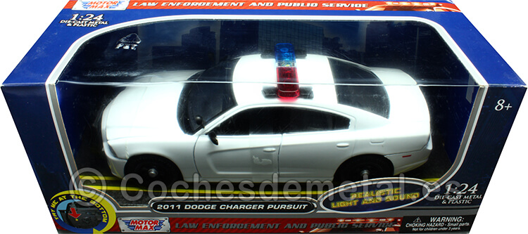 2011 Dodge Charger Pursuit Con Luces y Sonido Blanco 1:24 Motor Max 79532