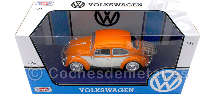 1974 Volkswagen VW (Beetle) Escarabajo con Portaequipajes Naranja/Beige 1:24 Motor Max 79558