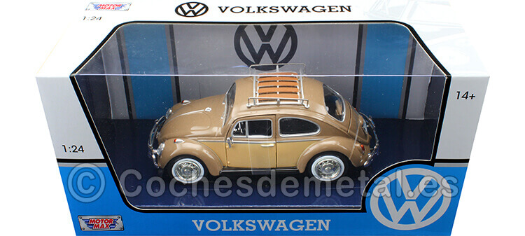 1966 Volkswagen VW Beetle con Portaequipajes Marron 1:24 Motor Max 79559