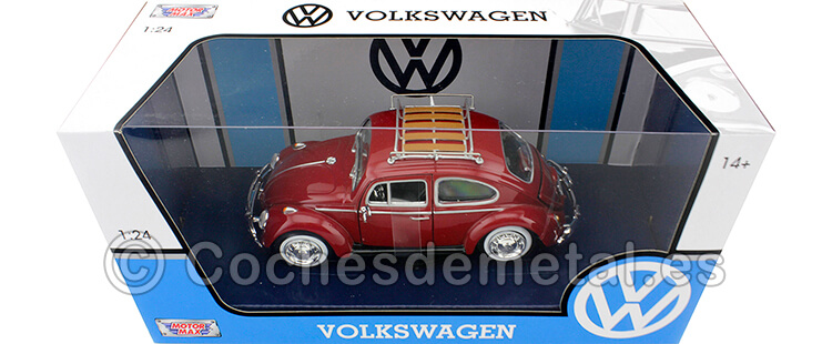 1966 Volkswagen VW Beetle con Portaequipajes Rojo 1:24 Motor Max 79559