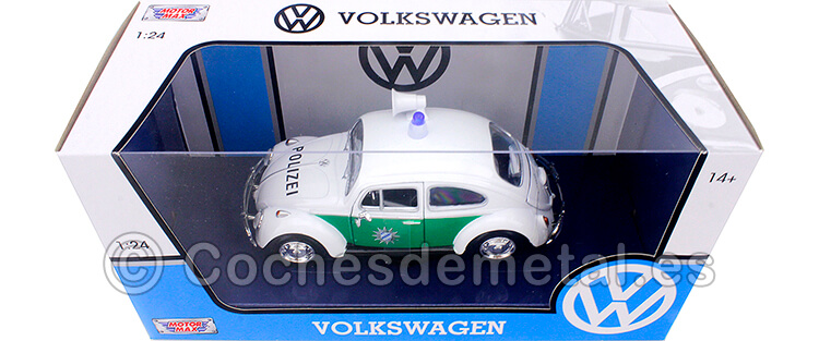 1966 Volkswagen Beetle Policia Alemana Blanco/Verde 1:24 Motor Max 79588