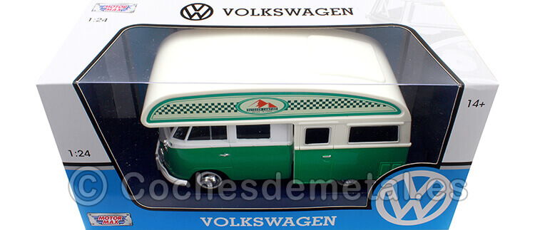 1967 Volkswagen Type 2 (T1) Camper Van Blanco/Verde 1:24 Motor Max 79592