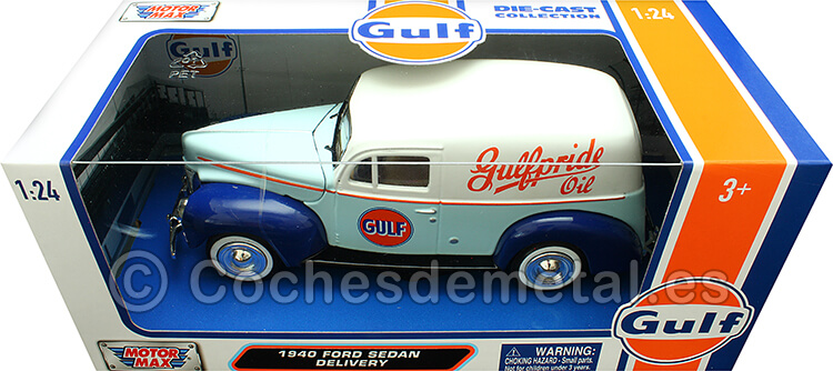 1940 Ford Sedan Gulf Delivery Azul/Azul/Blanco Decorado 1:24 Motor Max 79661