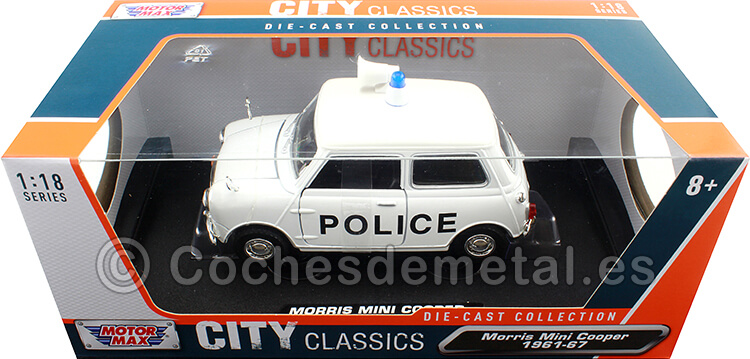 1961 Old Mini Cooper Policia Reino Unido Blanco 1:24 Motor Max 79742