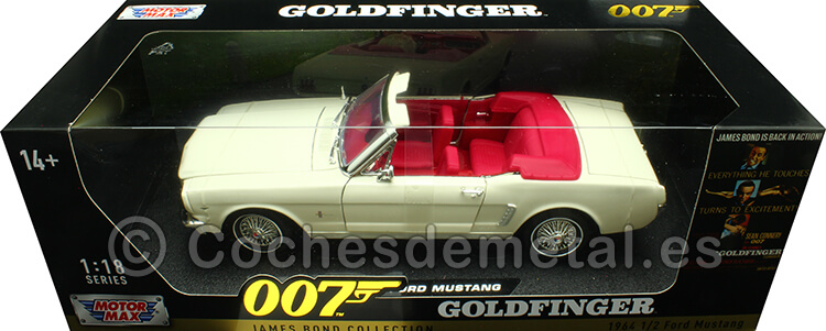 1964 Ford Mustang 1/2 Convertible 007 James Bond Goldfinger Blanco 1:18 Motor Max 79833