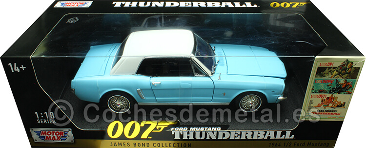 1964 Ford Mustang 1/2 Hard Top 007 James Bond Operación Trueno Azul 1:18 Motor Max 79834