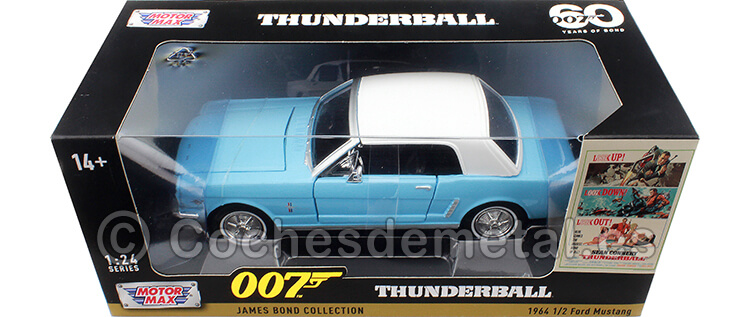 1964 Ford Mustang 1/2 Hardtop 007 James Bond Operación Trueno Azul/Blanco 1:24 Motor Max 79855