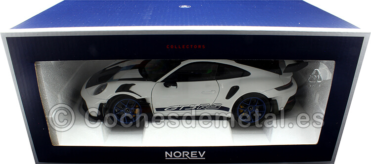 2022 Porsche 911 GT3 RS con Pack Weissach GT Blanco/Azul Índigo 1:18 Norev HQ 187353