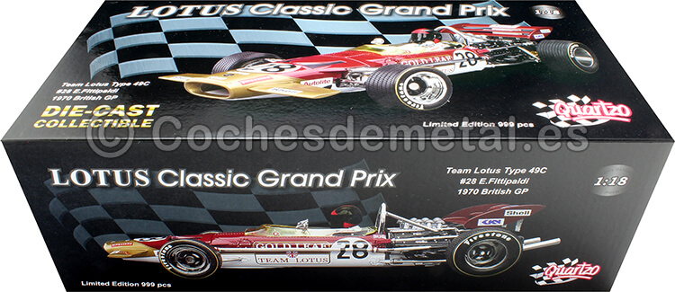 1970 Lotus Type 49C Nº28 Emerson Fittipaldi GP F1 Gran Bretaña 1:18 Quartzo 18221