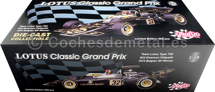 1972 Lotus Type 72D Nº32 Emerson Fittipaldi Ganador GP F1 Bélgica y Campeón del Mundo 1:18 Quartzo 18282