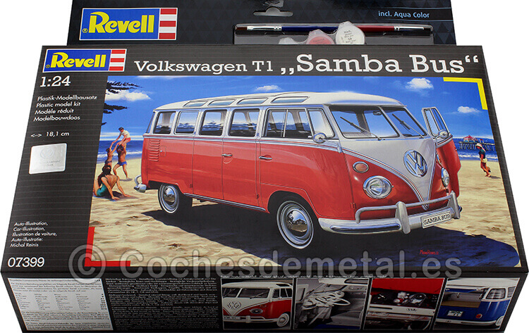 1961 Volkswagen T1 Samba Bus Plastic Model Kit Rojo/Blanco 1:24 Revell 67399