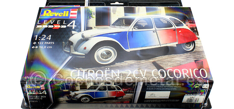 1986 Citroen 2CV Cocorico Plastic Model Kit Blanco/Azul/Rojo 1:24 Revell 67653
