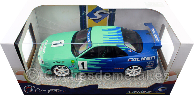 1999 Nissan Skyline GT-R (R34) Falken Drift Livery Turquesa/Azul 1:18 Solido S1804304