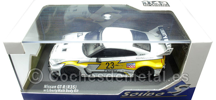 2022 Nissan GT-R (R35) Liberty Walk Body Kit Blanco/Amarillo Decorado 1:43 Solido S4311208