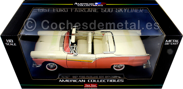 1957 Ford Fairlane 500 Skyliner Convertible Coral/White 1:18 Sun Star 1344