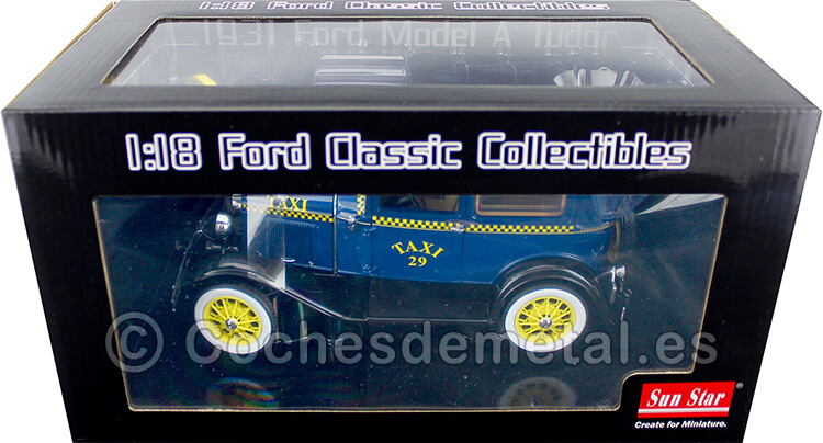 1931 Ford Model A Tudor TAXI Car Azul/Amarillo 1:18 Sun Star 6107