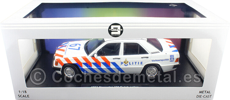 1993 Mercedes-Benz 190 W201 Policía Holanda Blanco/Naranja/Azul 1:18 Triple-9 1800315
