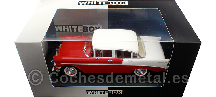 1956 Chevrolet Bel Air 4 Puertas Sedan Rojo/Blanco 1:24 WhiteBox 124121