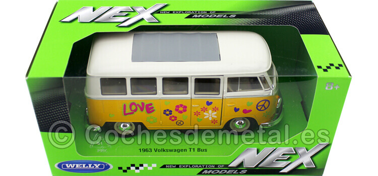 1963 Volkswagen VW T1 Bus Flower Power Amarillo/Beige 1:24 Welly 22095