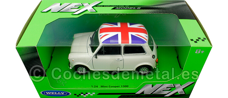 1974 Mini Cooper 1300 con Bandera de Reino Unido Blanco 1:24 Welly 22496