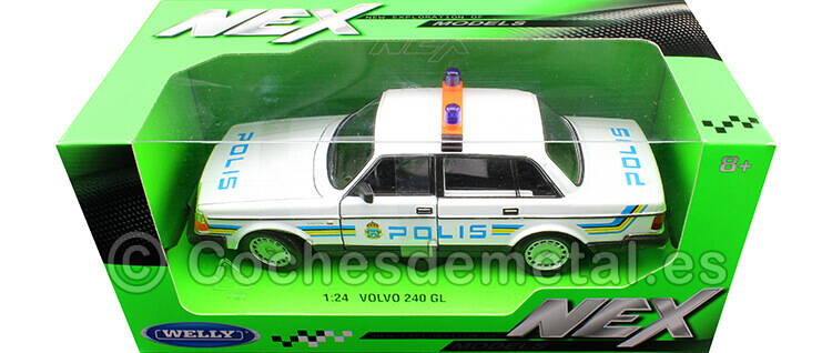 11986 Volvo 240 GL Policía de Suecia Blanco 1:24 Welly 24102SP