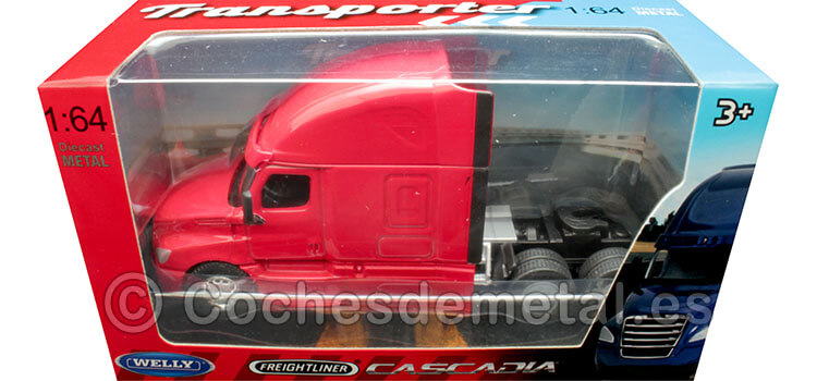 2023 Cabeza Tractora Freightliner Cascadia 3 Ejes Rojo 1:64 Welly 68060F