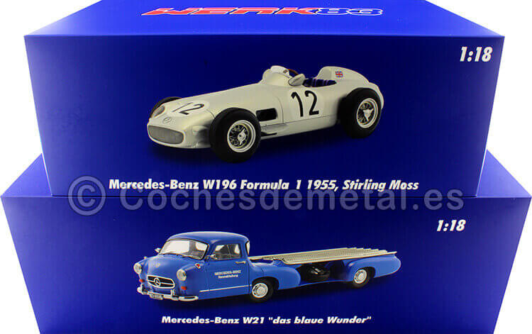 1955 Mercedes-Benz El Milagro Azul + W196 Nº12 Flecha de Plata 1:18 Werk83 W1801802 W1801701