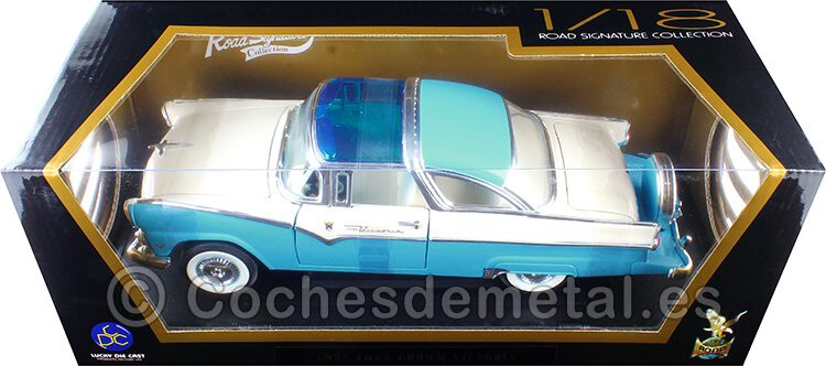 1955 Ford Fairlane Crown Victoria Blanco/Azul 1:18 Lucky Diecast 92138