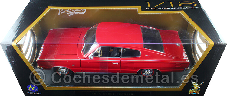 1966 Dodge Charger Coupe Rojo 1:18 Lucky Diecast 92638